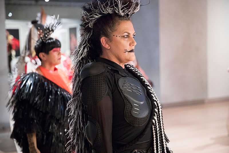 Pacific Sisters Lisa Reihana and Suzanne Tamaki, activation of Toi Art, 16 March 2018. Photograph by Kate Whitley. Te Papa