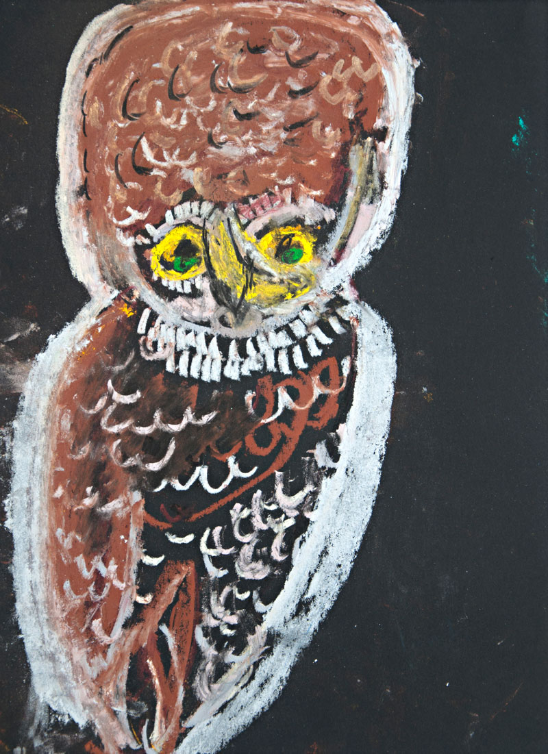 Dorothy Berry, Not titled (owl, self-portrait), 2009, pastel on paper. Courtesy Arts Project Australia