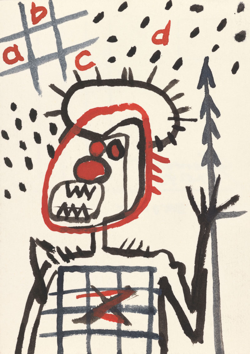 Gordon Bennett, After Basquiat (abcd), 1993, watercolour on postcard paper. Collection: The Estate of Gordon Bennett © The Estate of Gordon Bennett