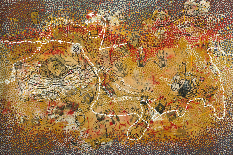 Gordon Bennett, Haptic Painting (Explorer: The Inland Sea), 1993, Synthetic polymer paint on canvas. Collection: Commonwealth Bank of Australia © The Estate of Gordon Bennett