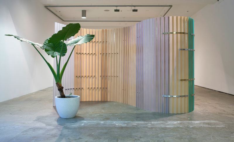 Céline Condorelli, Alocasia Brisbanensis, 2017; Epilogue, 2017. Installation view, Institute of Modern Art, Brisbane, 2017. Photo: Carl Warner