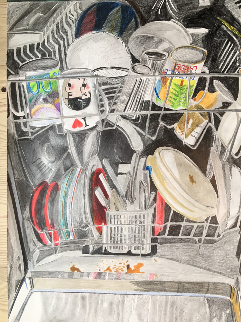 Manuela Gernedel, Untitled (Dishwasher series), 2018–19, pencil, graphite and coloured pens on paper.