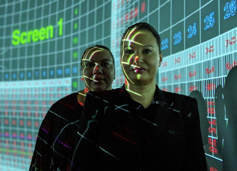 Larissa Behrendt and Pauline Clague in the Data Arena, UTS, Sydney. Photo: Ben Simons
