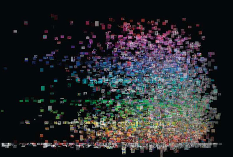 Tracy Cornish, Plotting Glitches, 2011–12, digital still from series of visualisations using a sample set of over 8,000 glitches sourced from Flickr