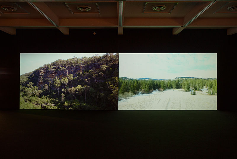 Adrian Stimson, As Above So Below, 2016, two-channel HD video.  Commissioned by Campbelltown Arts Centre. Photo: Simon Hewson. Courtesy Campbelltown Art Centre.