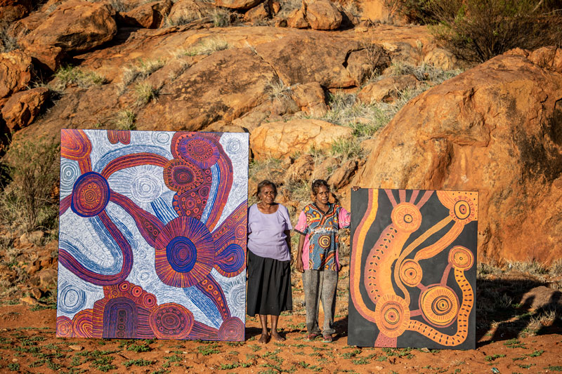 Betty Kuntiwa Pumani and Marina Pumani Brown: Photo: Meg Hansen. Courtesy Mimili Maku Arts