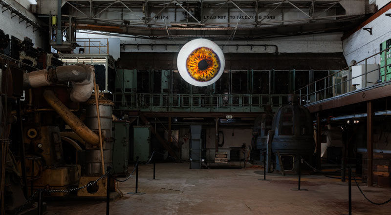 Yukinori Yanagi, Landscape with an Eye , 2018, video projection on acrylic dome. Installation view, Cockatoo Island, Sydney. Presentation was made possible with generous support including assistance from the Japan Foundation; the Australia-Japan Foundation of the Department of Foreign Affairs and Trade; and Panasonic Photograph: Silversalt Photography 