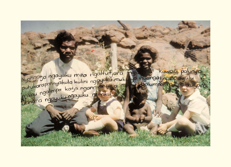 Nyurpaya Kaika Burton (Pitjantjatjara people), born 1949, Mount Connor, South Australia, Ngayuku tjukurpa, mara walytjangku palyantja – My story, written in my own hand, 2020, Amata, South Australia, digital print, pigmented ink on paper. Courtesy the artist and Tjala Arts. © Nyurpaya Kaika Burton/Copyright Agency