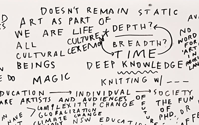 Agatha Gothe-Snape, Save Art From Education, 2018, (detail), performed at All Schools Should be Art Schools: Symposium on Art Education, presented by Kaldor Public Art Projects and UNSW Art & Design, Sydney, 24 October 2018, posca pen on arches hot press paper. Photo: Document Photography