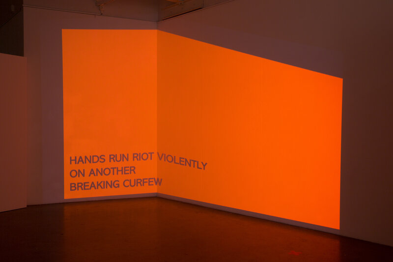Bryan Foong, Hands are Burning, 2020, single-channel video projection, sound (collaboration with California Girls), installation view, The ladder is now a …, ANCA, Canberra, 2020. Courtesy: the artist. Photo: David Paterson