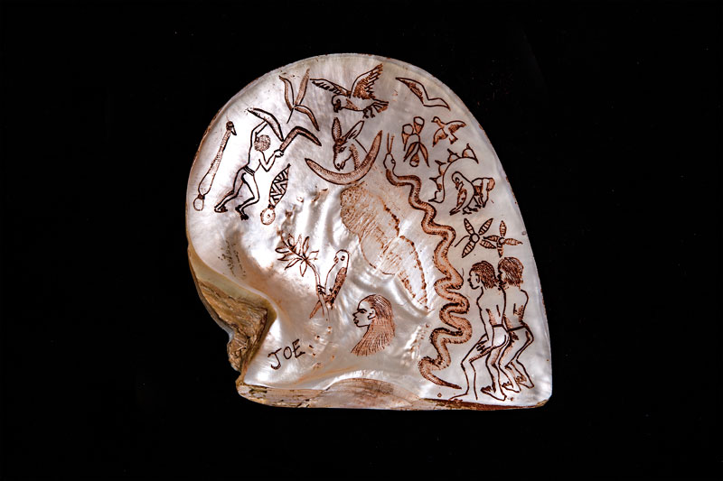 Incised pearl shell, Berndt Museum Collection. Image courtesy of the Berndt Museum, Perth