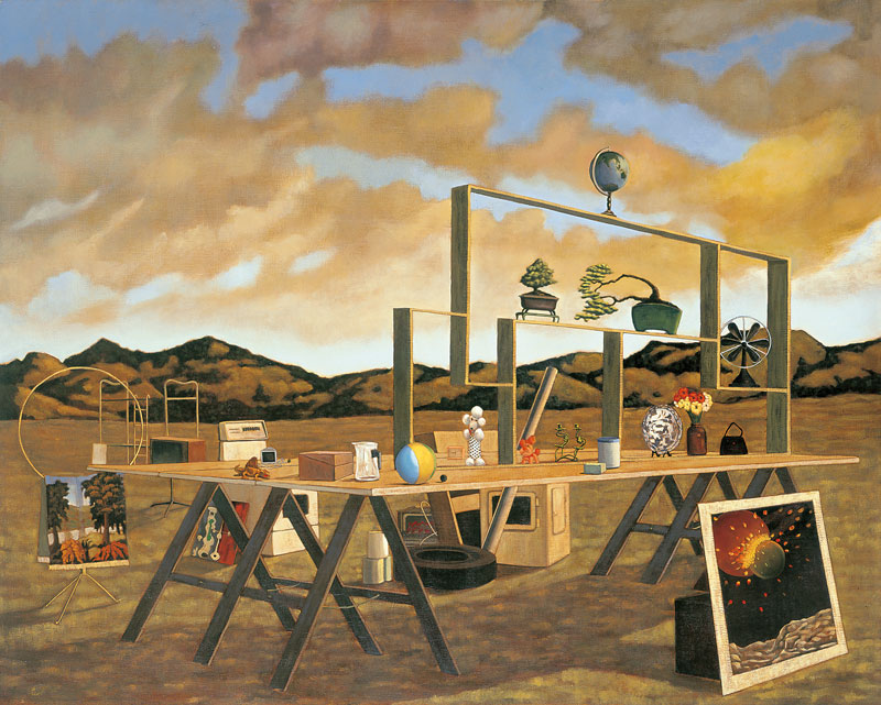 David Keeling, Two Worlds Collide – Garage Sale, 2000–01, oil on linen. Private collection, Melbourne
