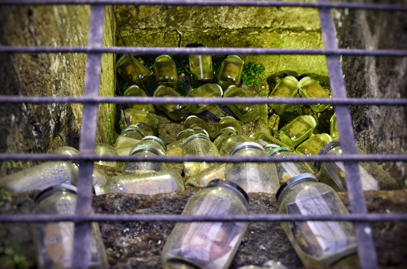 Boni Juan,Kaming Mga Busabos, Ang Kundiman ni Mariano Dimalanta, 2018, photographs, bottles and water. Photo: Rachel Go