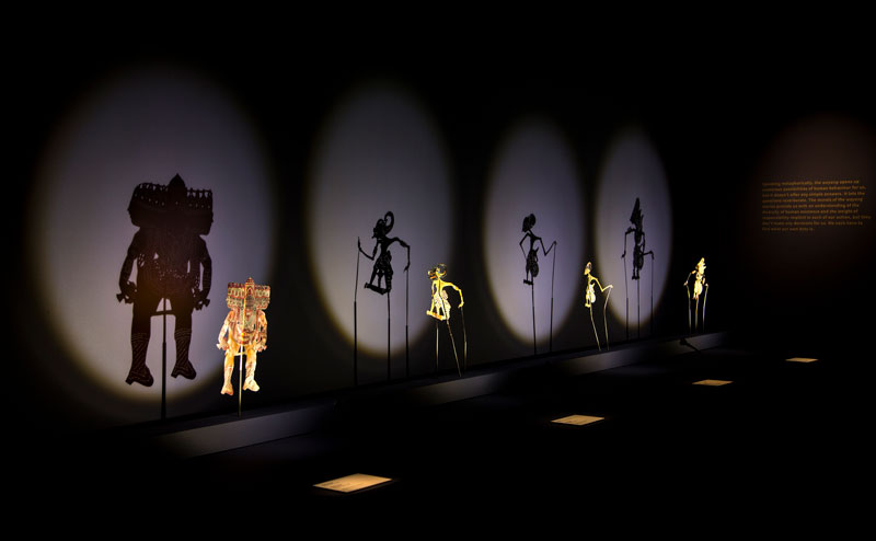 Installation view, Wayang puppets In Light of Shadows, presented by the Berndt Museum at the Lawrence Wilson Art Gallery. Photo: Lyle Branson