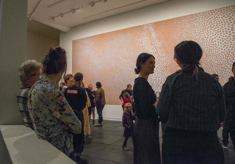 Raukura Turei, Te poho-o-Hine-Ruhi (in situ) 2018, clay, acrylic, water on digital print. Courtesy of the artist. Installation view, Adam Art Gallery Te Pātaka Toi, Victoria University of Wellington