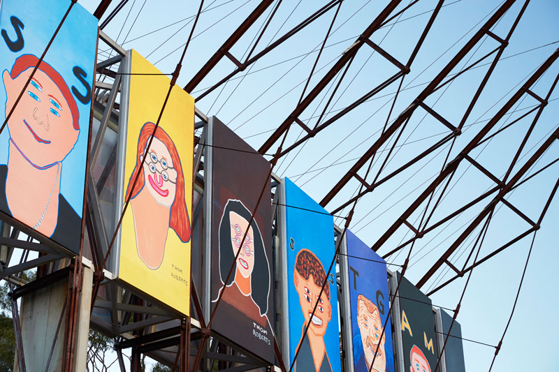 Thom Roberts, Thom Roberts Counts Trains, 2019, banners. The National 2019, Carriageworks. Courtesy the artist and Studio A, Sydney