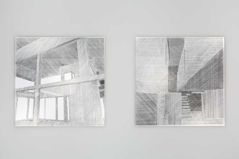 Void, installation view, UTS Gallery: Danièle Hromek, from the series Untitled, Eisenmann by Hand, Speculative Design, 2013, pencil on vellum, light box. Photo: Jessica Maurer. Courtesy the artist and UTS Gallery