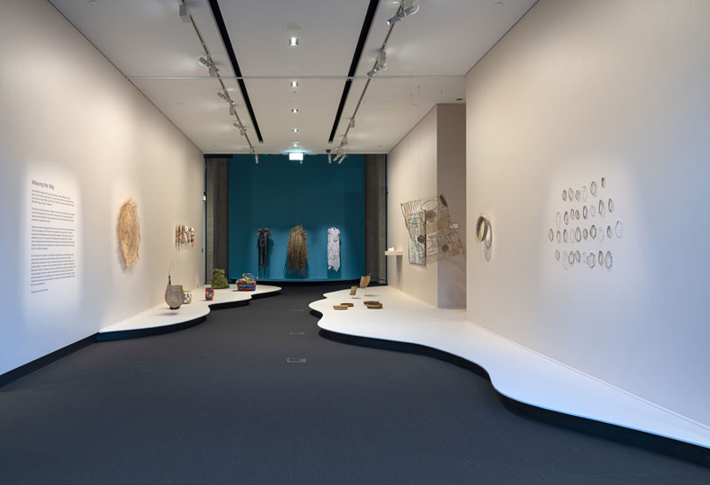 Installation view, Weaving the Way, The University of Queensland Art Museum, Brisbane. Photo: Carl Warner