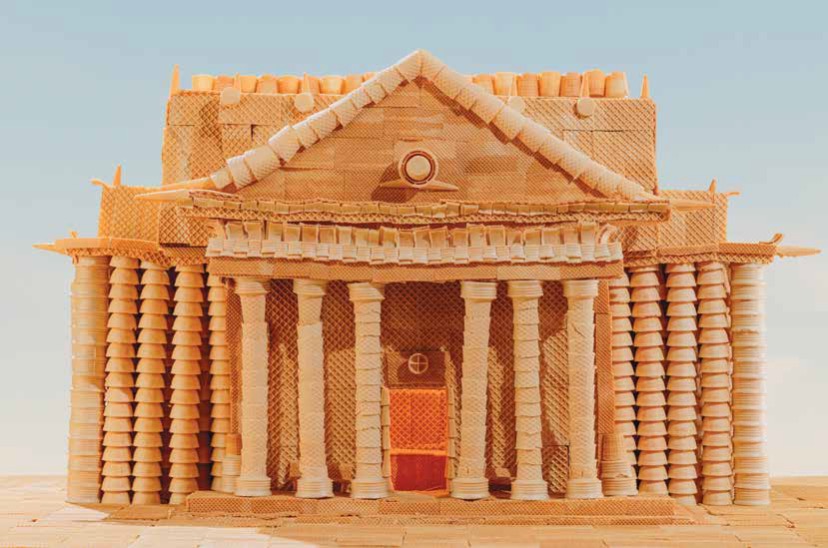 A sculptural model of the Art Gallery of South Australia made from ice cream cones and wafers. 